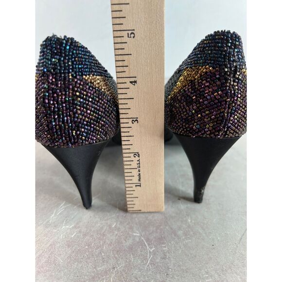 Vintage J.‎ Renee Black Beaded Heels Size 7M 80s Party Retro - Picture 3 of 10